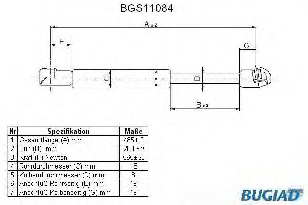 BUGIAD BGS11084 Газова пружина, кришка багажника