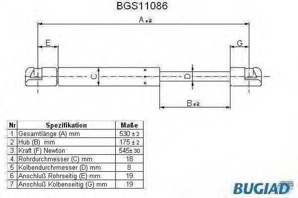 BUGIAD BGS11086 Газова пружина, кришка багажника