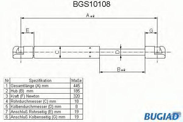 BUGIAD BGS10108 Газова пружина, кришка багажника