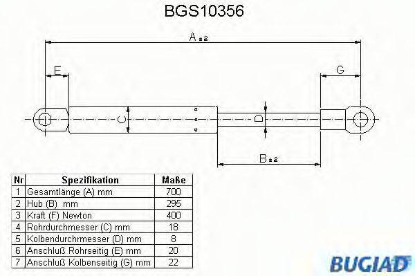 BUGIAD BGS10356 Газова пружина, кришка багажника