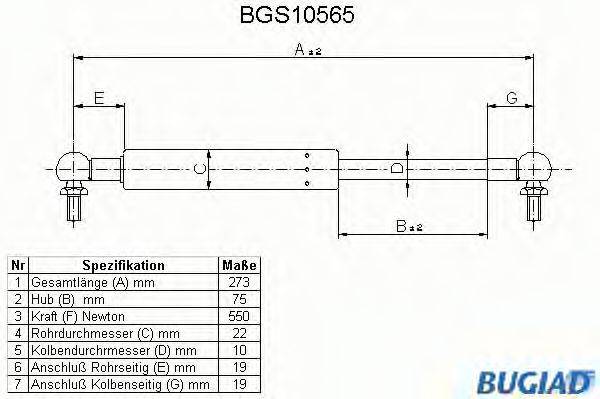 BUGIAD BGS10565 Газова пружина, кришка багажника