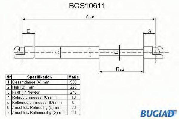 BUGIAD BGS10611 Газова пружина, капот