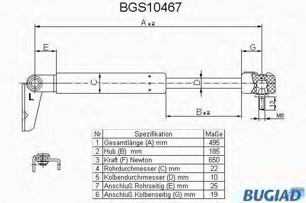 BUGIAD BGS10467 Газова пружина, кришка багажника