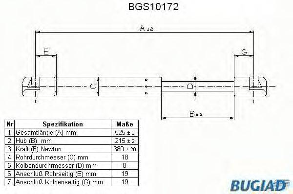 BUGIAD BGS10172 Газова пружина, кришка багажника