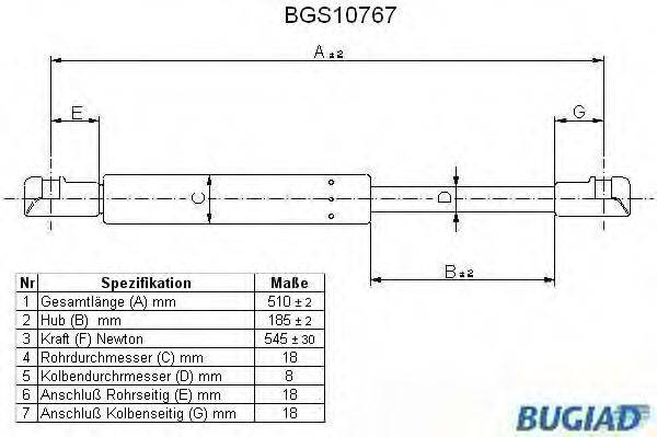 BUGIAD BGS10767 Газова пружина, кришка багажника