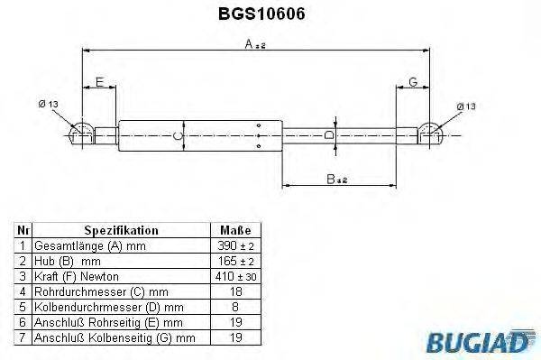 BUGIAD BGS10606 Газова пружина, капот