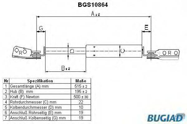 BUGIAD BGS10864 Газова пружина, кришка багажника