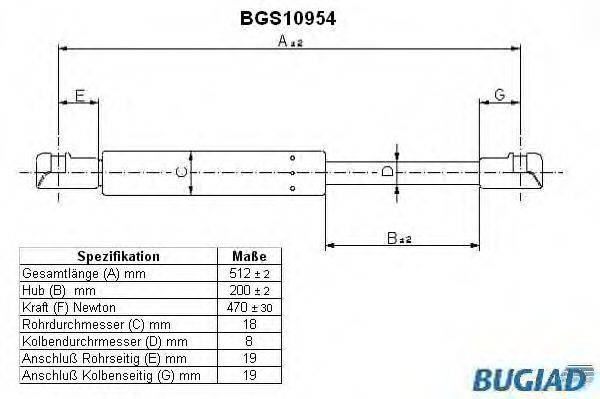 BUGIAD BGS10954 Газова пружина, кришка багажника