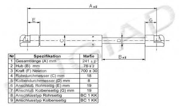 BUGIAD BGS11193 Газова пружина, капот