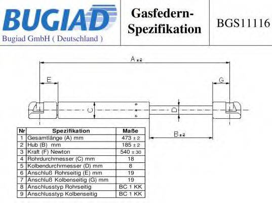 BUGIAD BGS11116 Газова пружина, кришка багажника