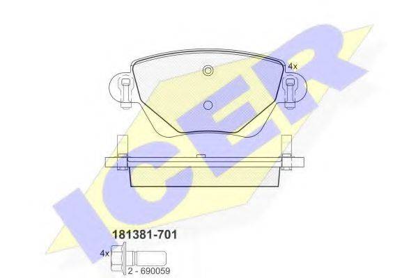 ICER 181381701 Комплект гальмівних колодок, дискове гальмо