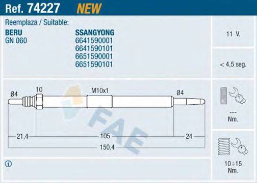 FAE 74227 Свічка розжарювання