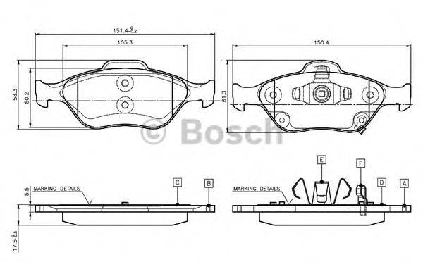 BOSCH 0986TB3016 Комплект гальмівних колодок, дискове гальмо