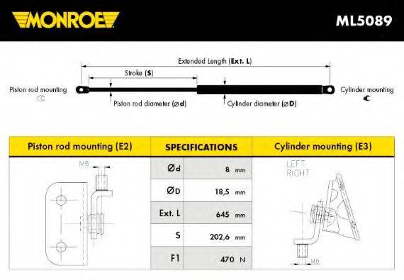 MONROE ML5089 Газова пружина, кришка багажника