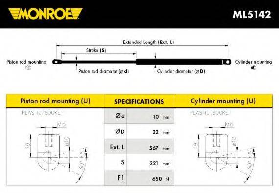 MONROE ML5142 Газова пружина, кришка багажника