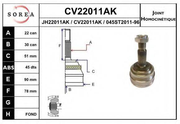 EAI CV22011AK Шарнірний комплект, приводний вал