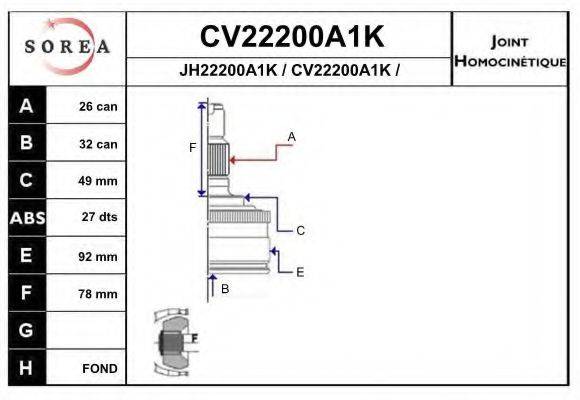 EAI CV22200A1K Шарнірний комплект, приводний вал