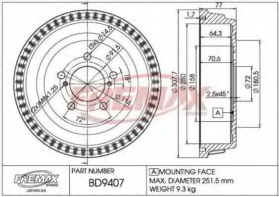 FREMAX BD9407 Гальмівний барабан