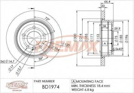 FREMAX BD1974 гальмівний диск