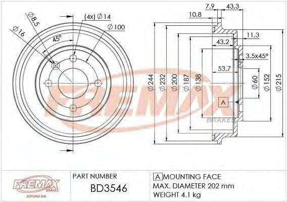 FREMAX BD3546 Гальмівний барабан