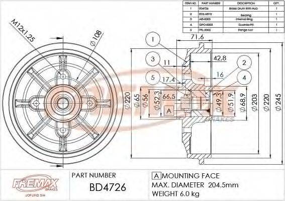 FREMAX BD4726 Гальмівний барабан