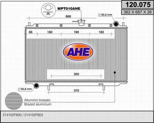 AHE 120075 Радіатор, охолодження двигуна