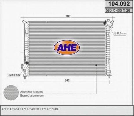 AHE 104092 Радіатор, охолодження двигуна