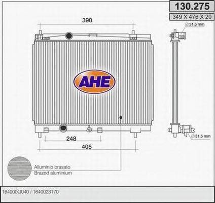 AHE 130275 Радіатор, охолодження двигуна