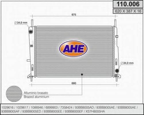 AHE 110006 Радіатор, охолодження двигуна