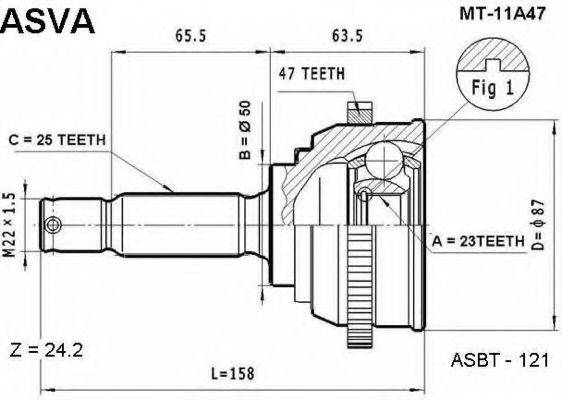 ASVA MT11A47 Шарнірний комплект, приводний вал