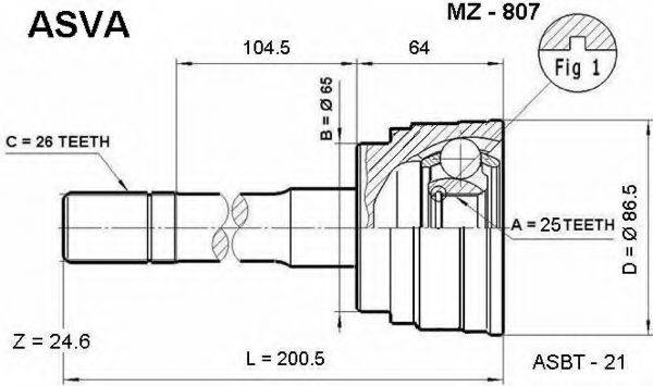 ASVA MZ807 Шарнірний комплект, приводний вал