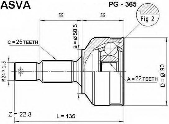 ASVA PG365 Шарнірний комплект, приводний вал