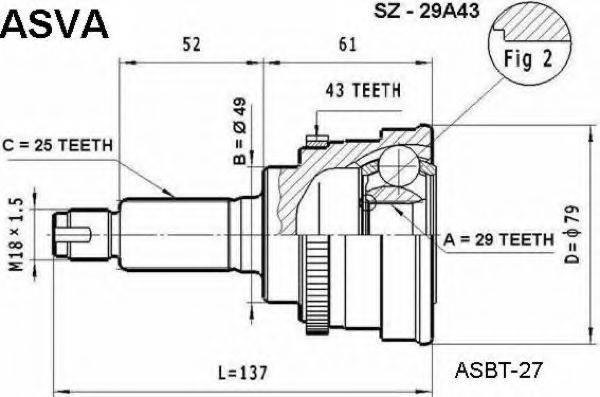 ASVA SZ29A43 Шарнірний комплект, приводний вал