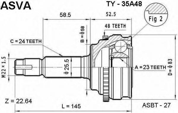 ASVA TY35A48 Шарнірний комплект, приводний вал