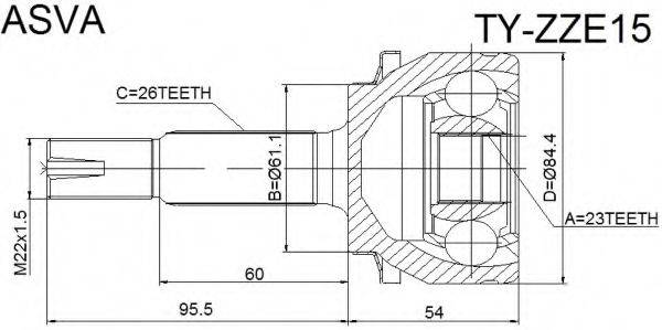 ASVA TYZZE15 Шарнірний комплект, приводний вал