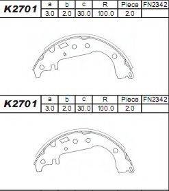 ASIMCO K2701 Комплект гальмівних колодок