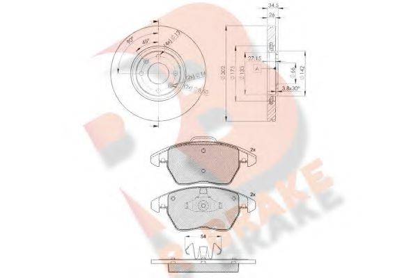 R BRAKE 3R16374698 Комплект гальм, дисковий гальмівний механізм