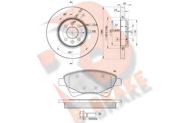 R BRAKE 3R16497829 Комплект гальм, дисковий гальмівний механізм