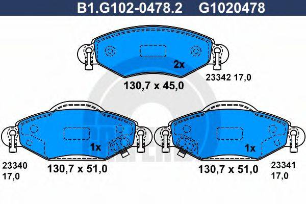 GALFER B1G10204782 Комплект гальмівних колодок, дискове гальмо