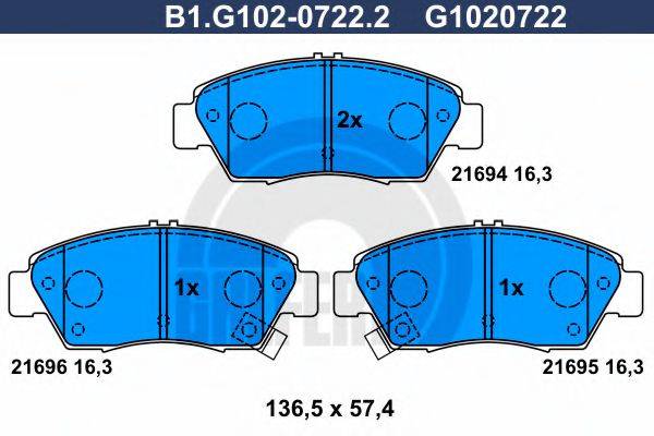 GALFER B1G10207222 Комплект гальмівних колодок, дискове гальмо