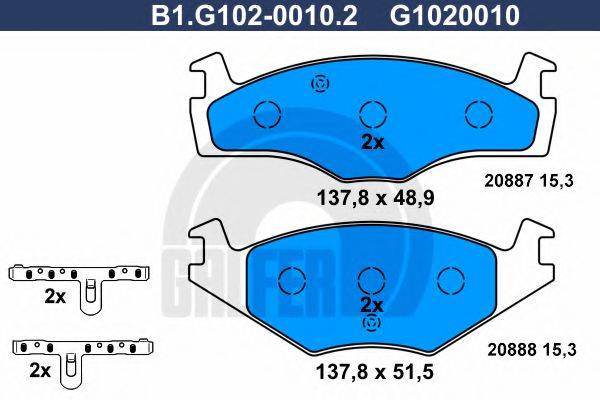 GALFER B1G10200102 Комплект гальмівних колодок, дискове гальмо