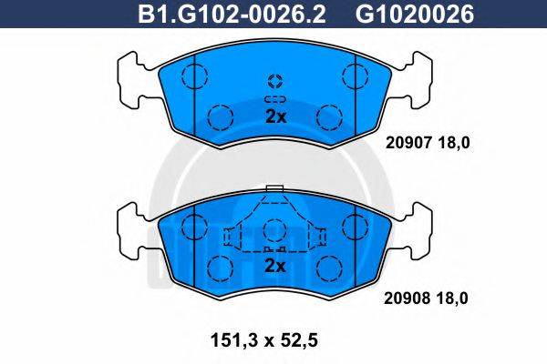 GALFER B1G10200262 Комплект гальмівних колодок, дискове гальмо