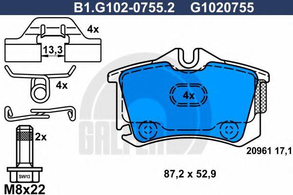 GALFER B1G10207552 Комплект гальмівних колодок, дискове гальмо