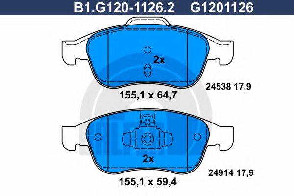 GALFER B1G12011262 Комплект гальмівних колодок, дискове гальмо