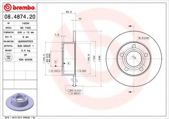 BREMBO 08487420 гальмівний диск