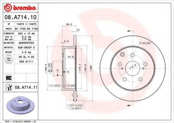 BREMBO 08A71411 гальмівний диск