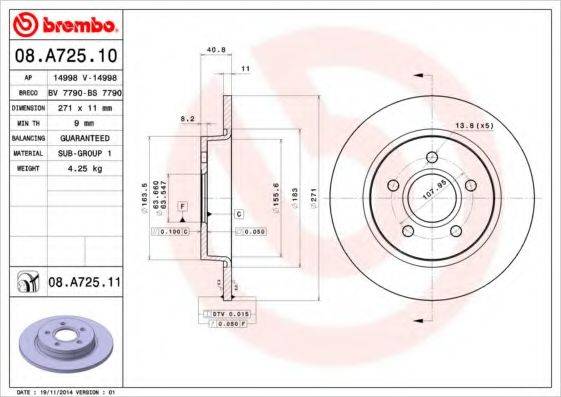 BREMBO 08A72510 гальмівний диск