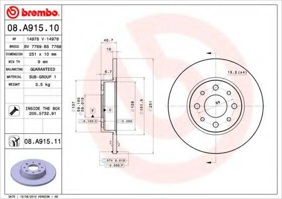 BREMBO 08A91510 гальмівний диск