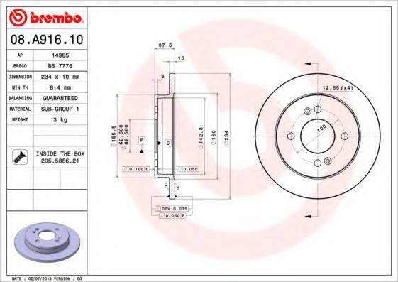 BREMBO 08A91610 гальмівний диск