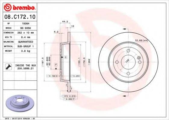 BREMBO 08C17210 гальмівний диск